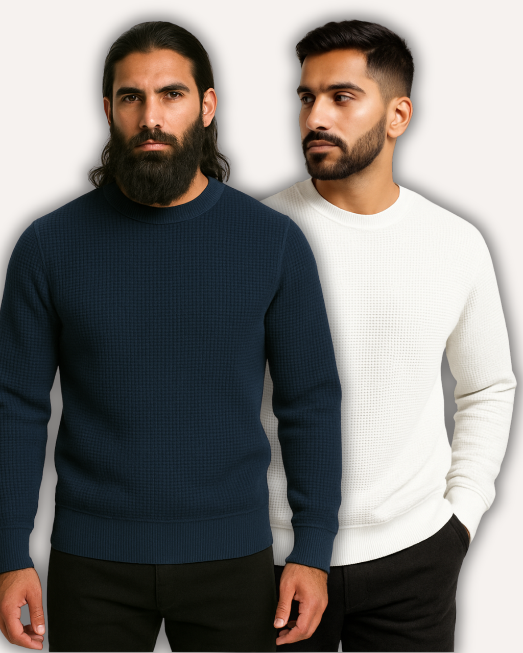 Pack of 2 Blue & White Waffle-Knitted Sweatshirts