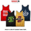 Pack of 4 Printed Gym Sando Tanks