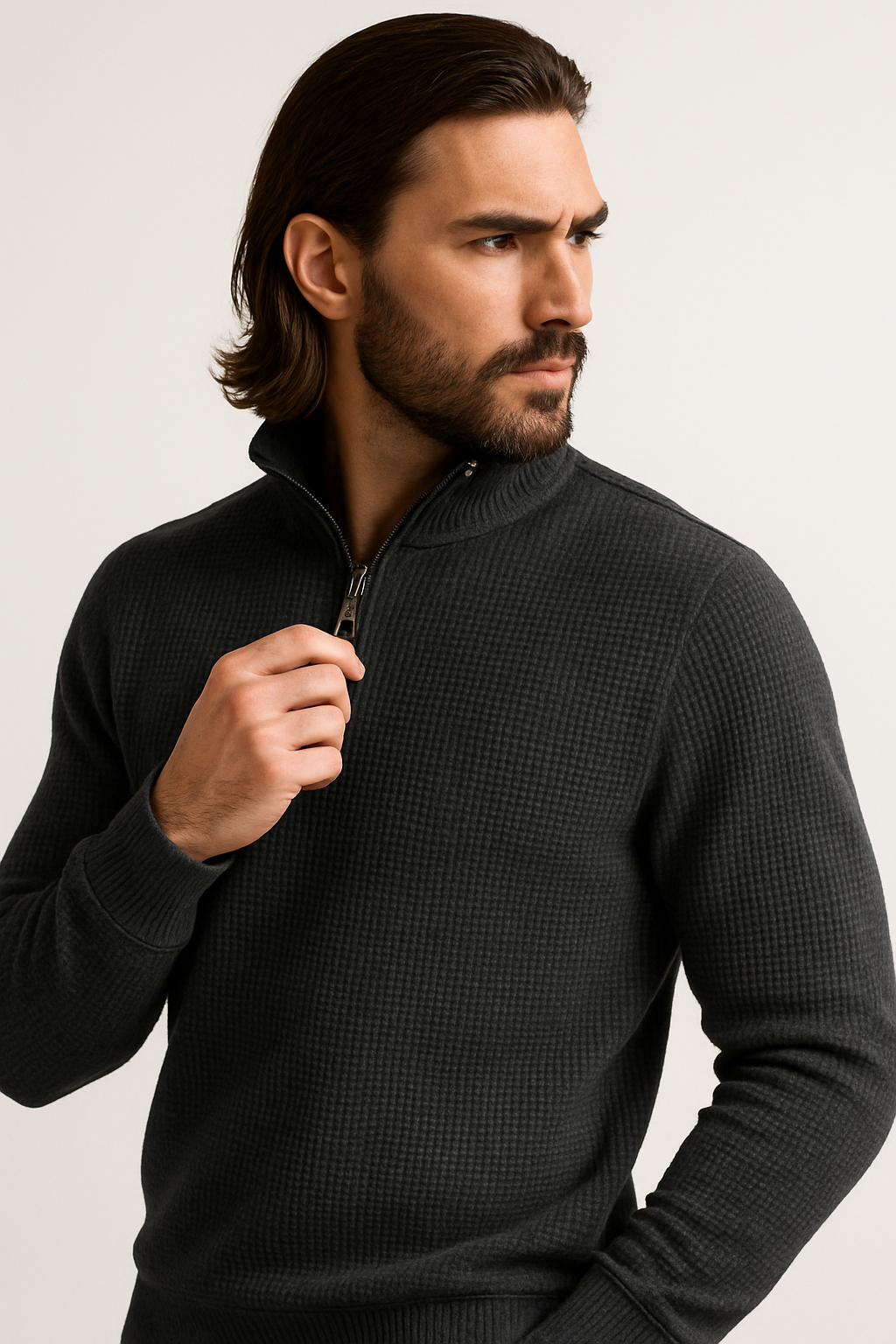 Pack of 2 Blue & Charcoal WaffleZip Mocknecks