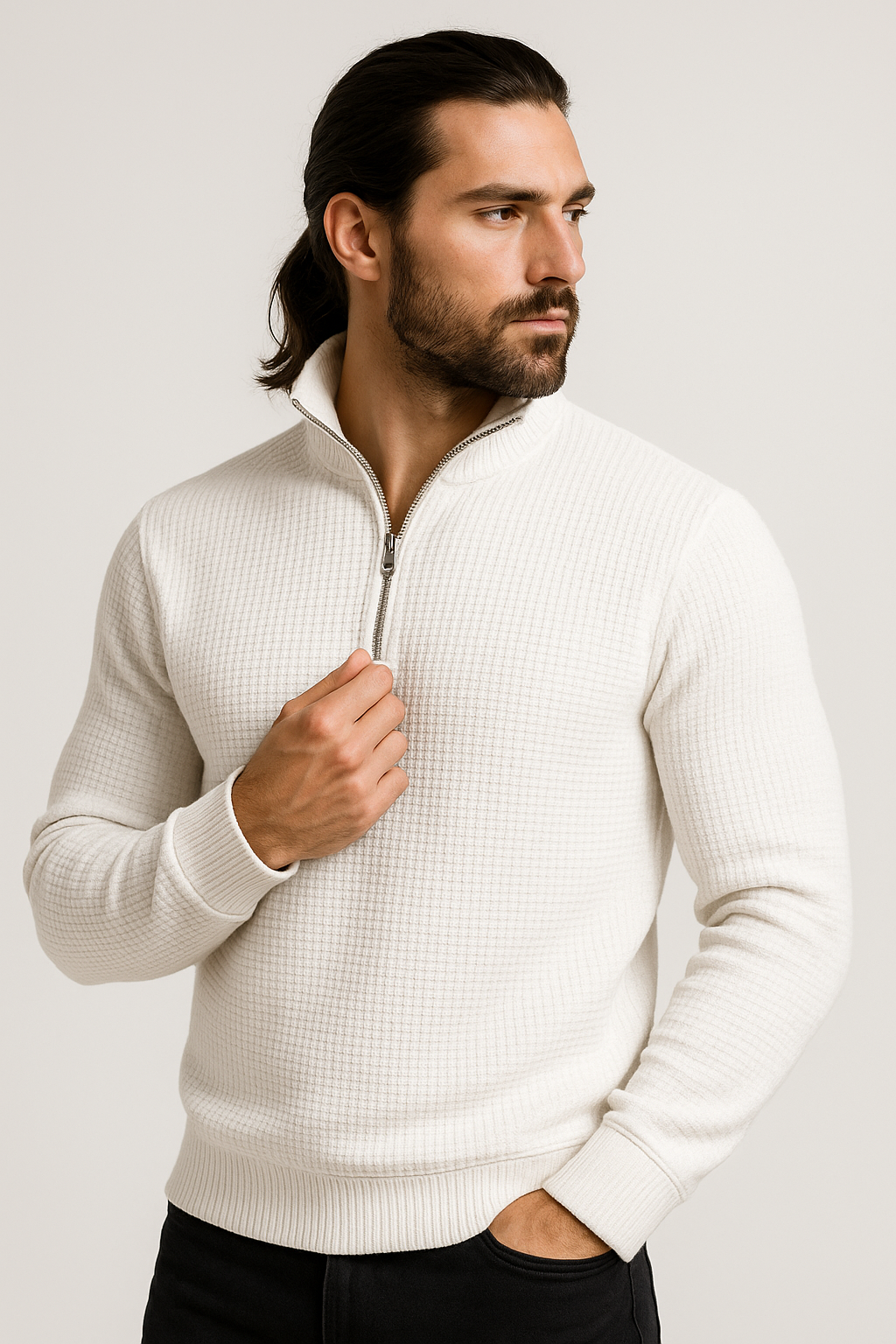 Pack of 2 White & Maroon WaffleZip Mocknecks