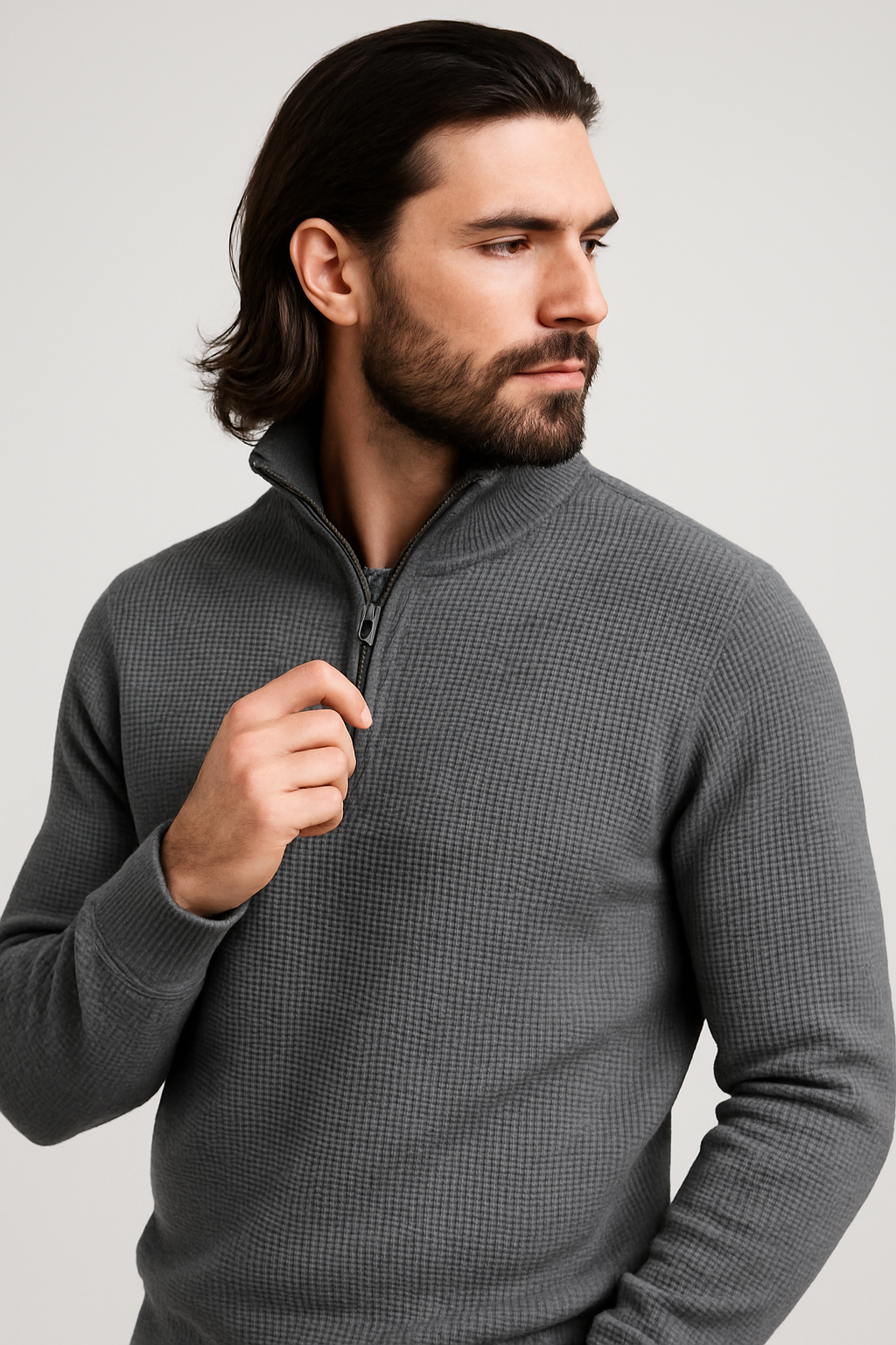 Pack of 2 Black & Charcoal WaffleZip Mocknecks