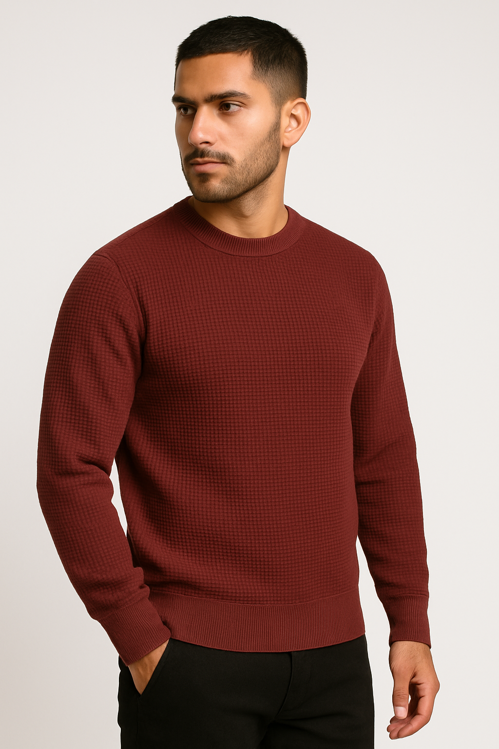 Pack of 2 White & Maroon Waffle-Knitted Sweatshirts