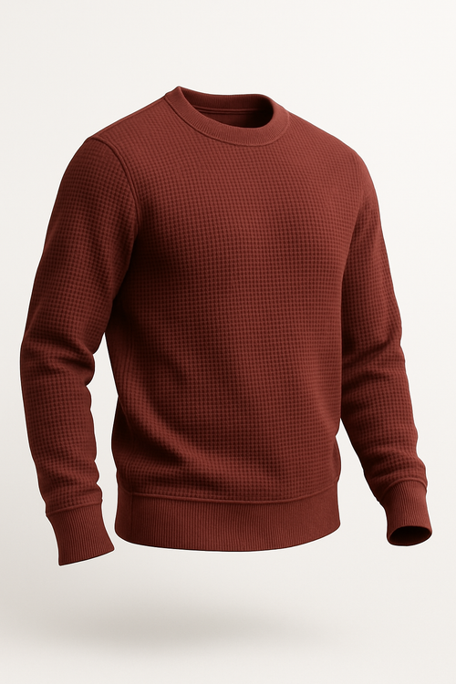 Maroon Waffle-Knitted Sweatshirt