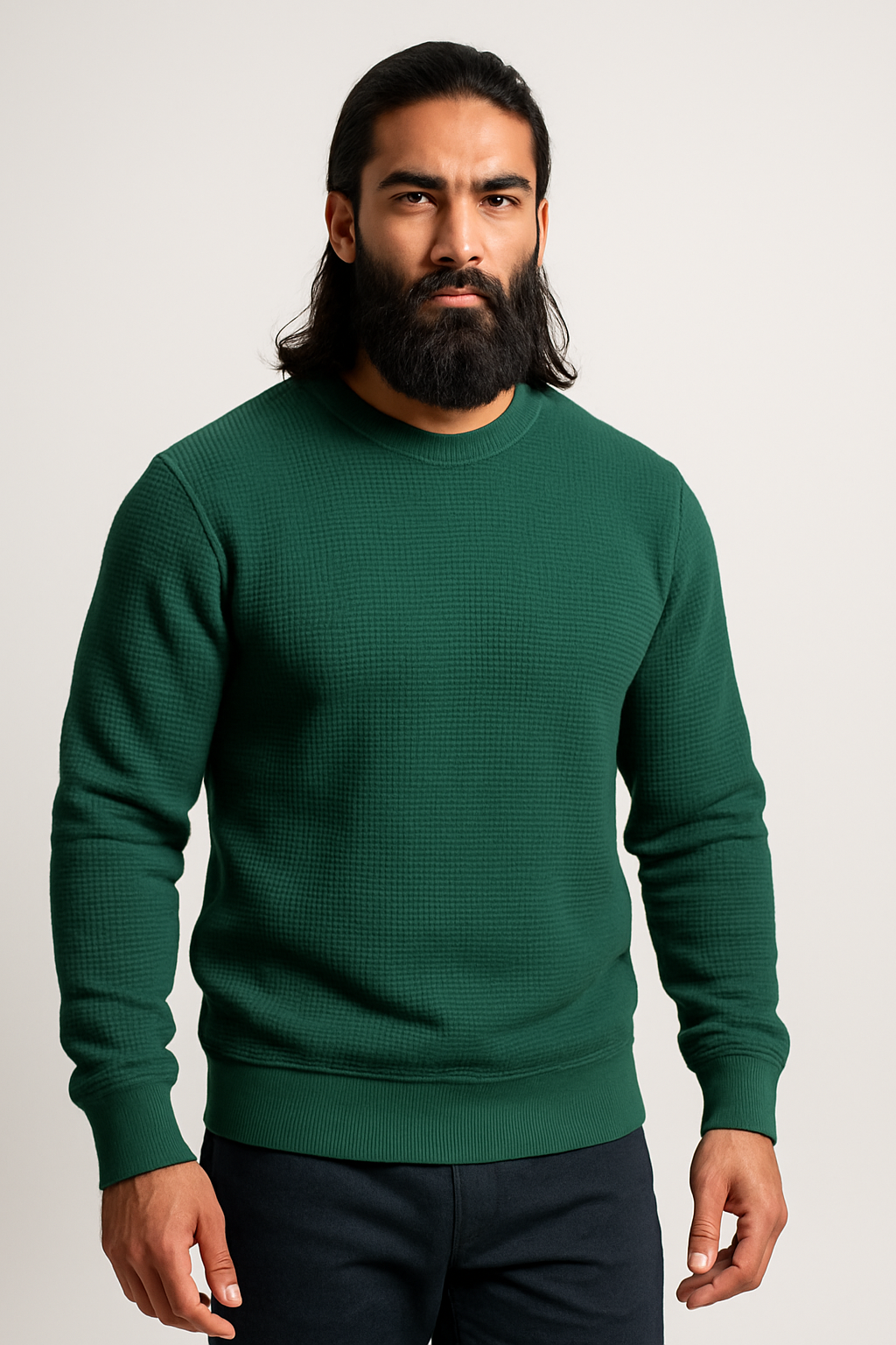 Pack of 2 Green & Beige Waffle-Knitted Sweatshirts
