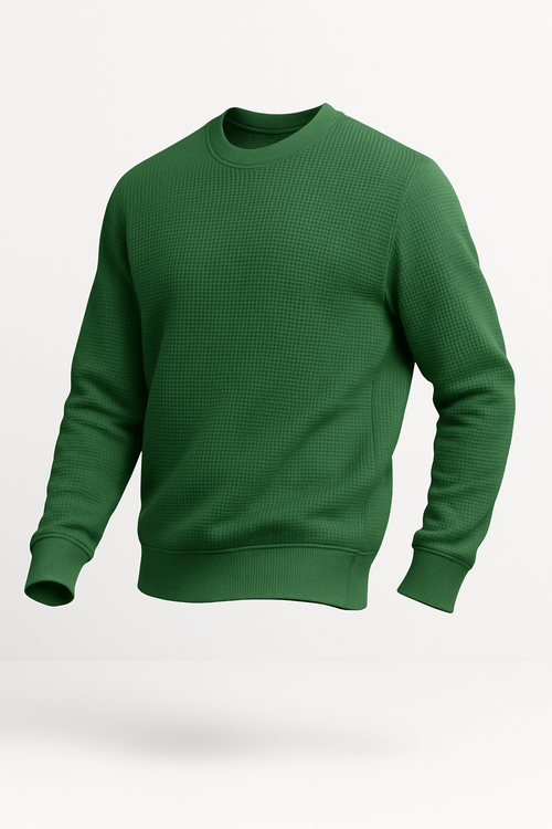 Green Waffle-Knitted Sweatshirt