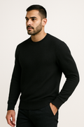 Black Waffle-Knitted Sweatshirt