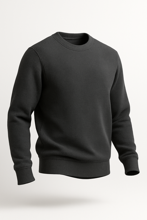Charcoal Waffle-Knitted Sweatshirt