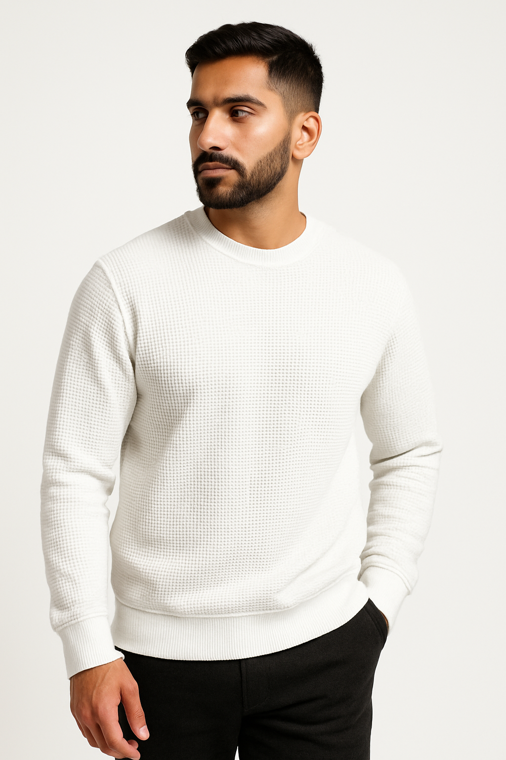 Pack of 2 Black & White Waffle-Knitted Sweatshirts