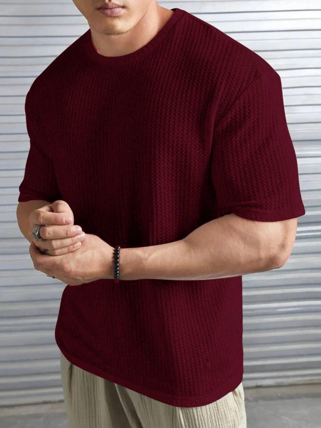MAROON– Waffle Knit Tees For Mens And Boys
