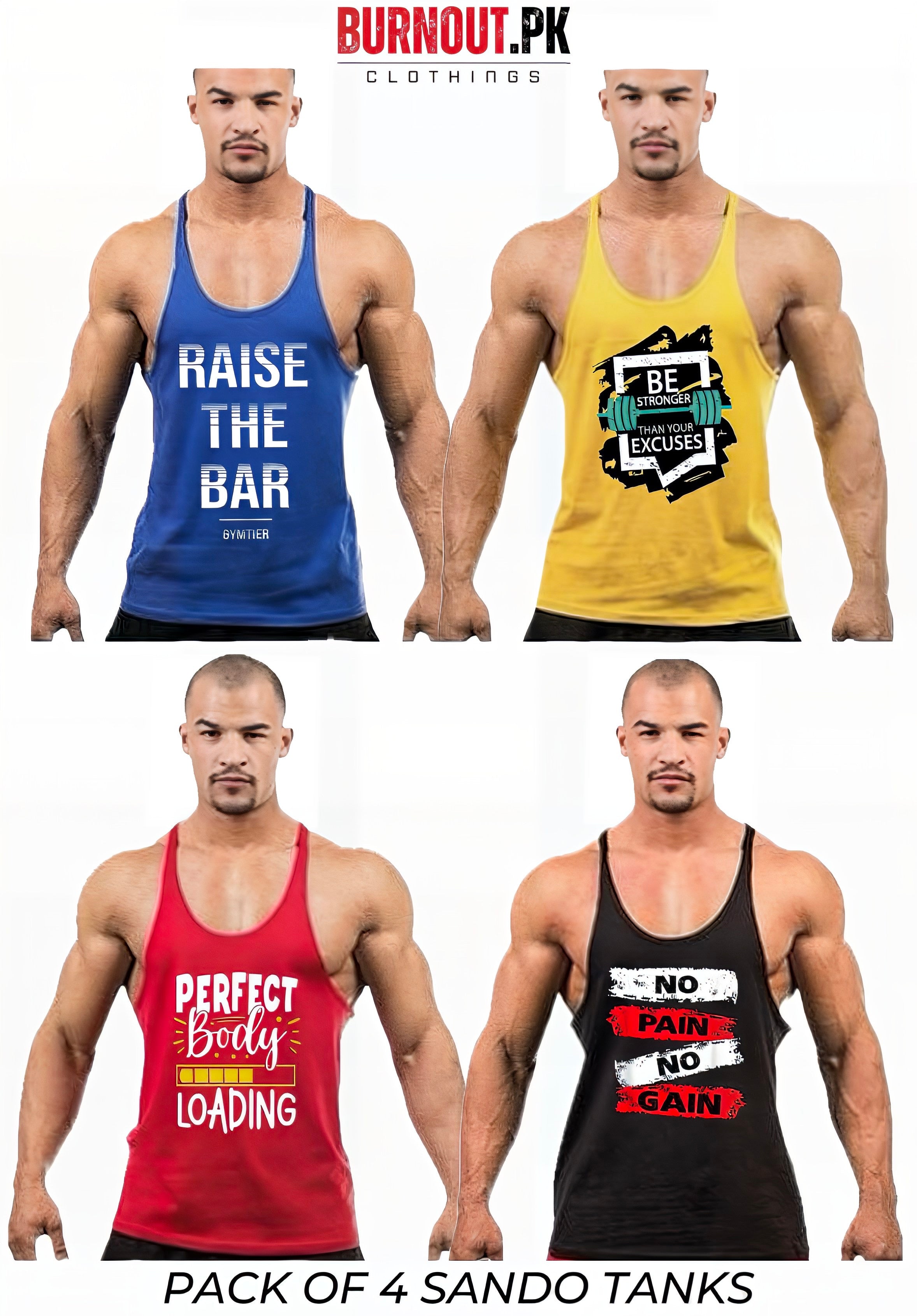 Pack of 4 Printed gym sando tanks