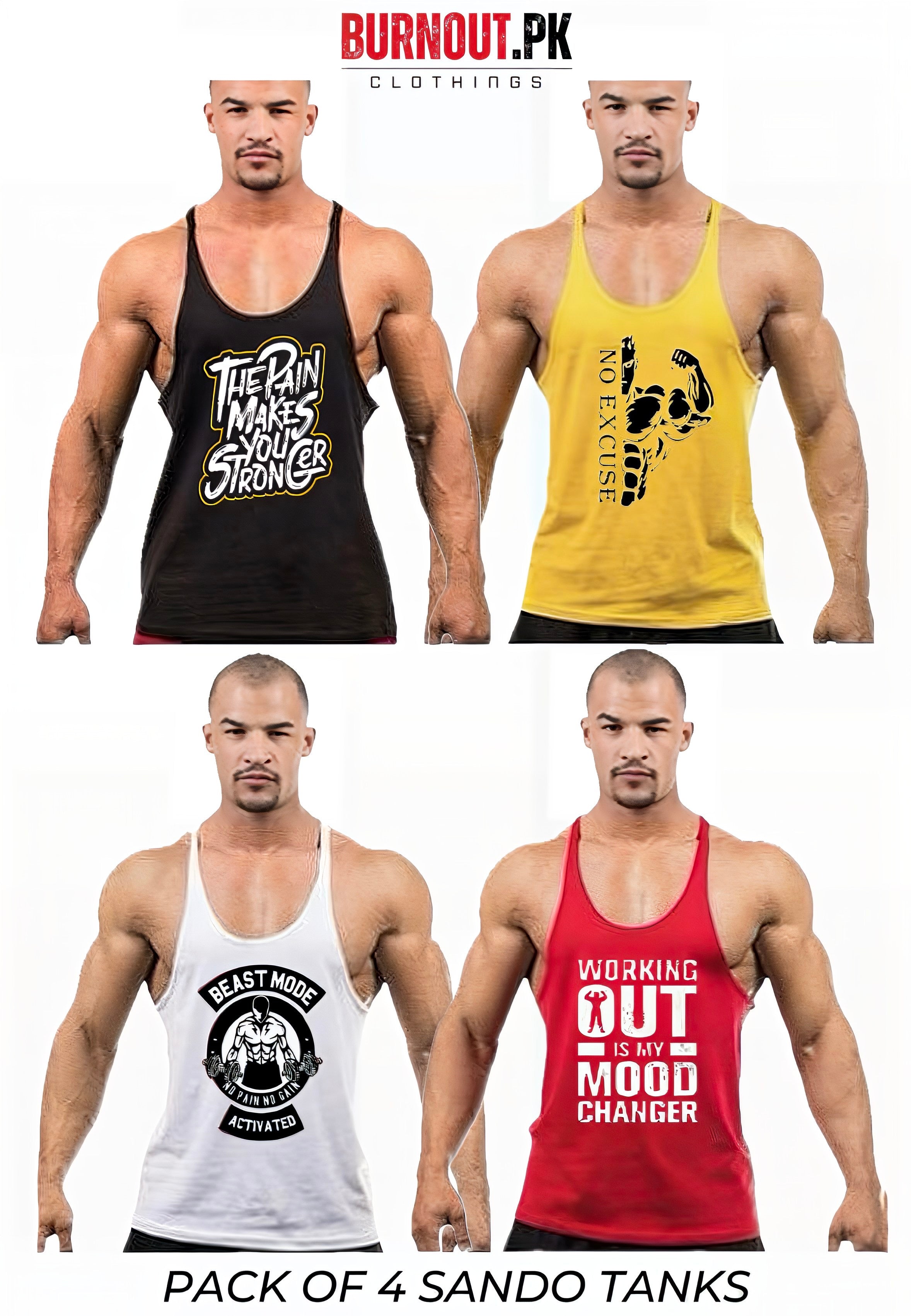 Pack of 4 Printed gym sando tanks